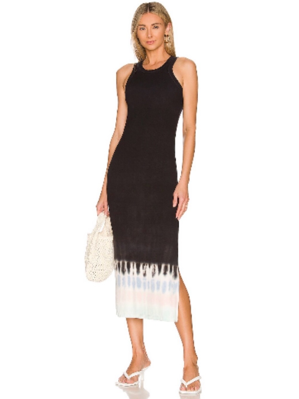 Electric & Rose Black Midi Dress with Pastel Tie-Dye Hem